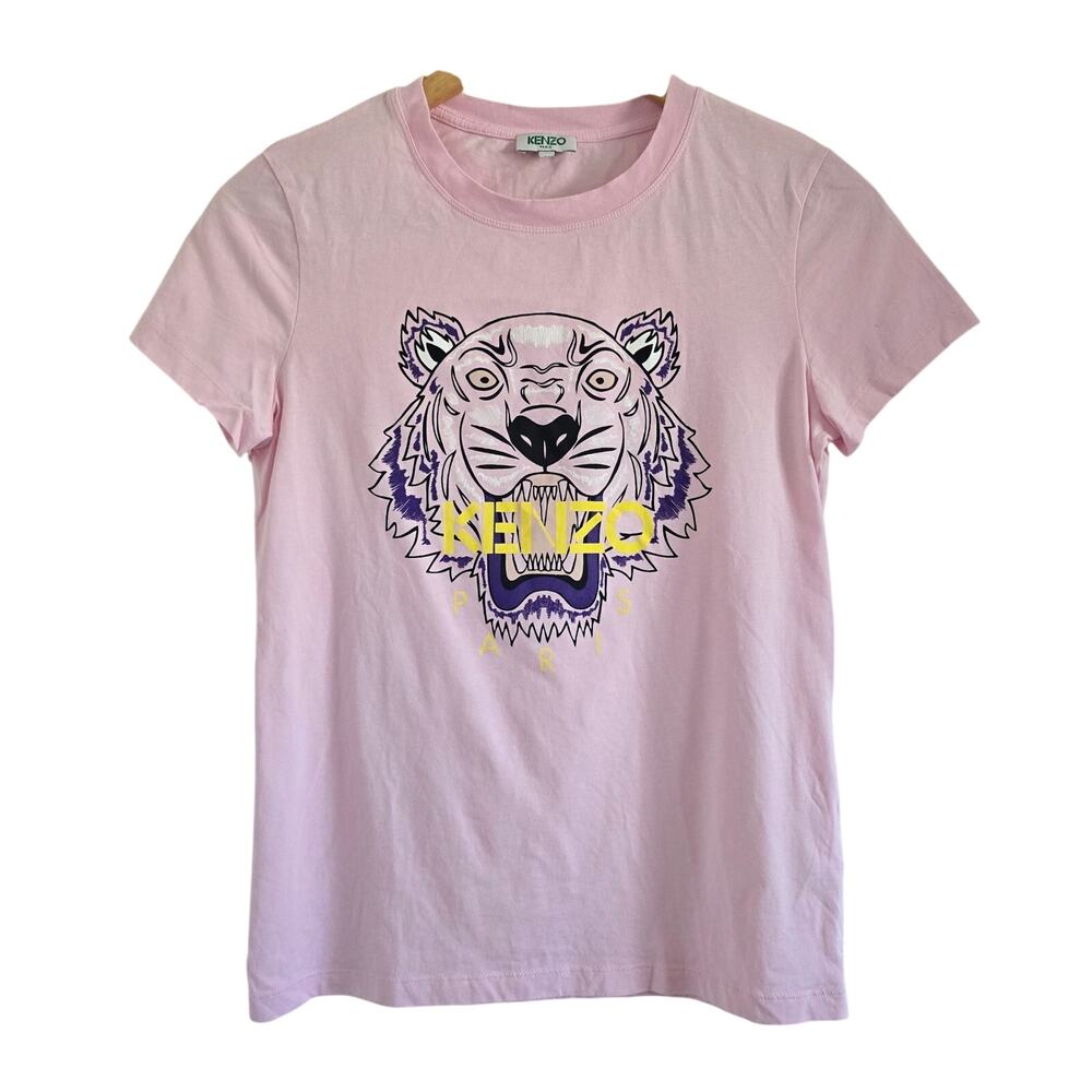 Kenzo Womens Tiger T-Shirt Faded Pink Size XS Paris Y2K Cotton